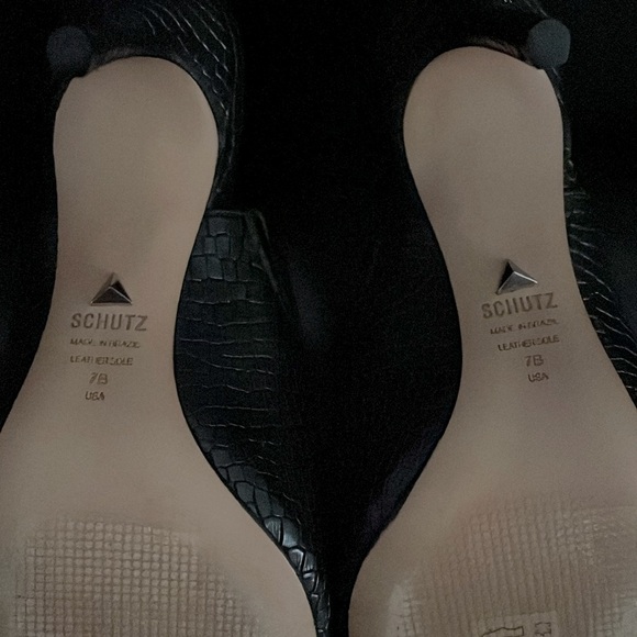 Schutz Bardot Croc Embossed Leather Stiletto Mules - Picture 11 of 11